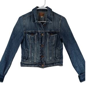 American Eagle Outfitters Cropped Jean Jacket Womens S/P Blue Distressed Trucker